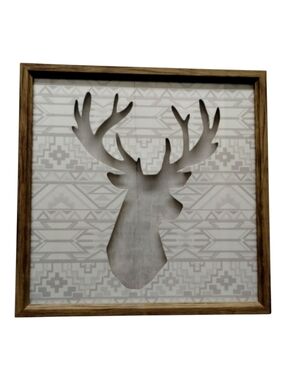 Deer Art Dimensional Cutout Target Framed Gray 15" Square